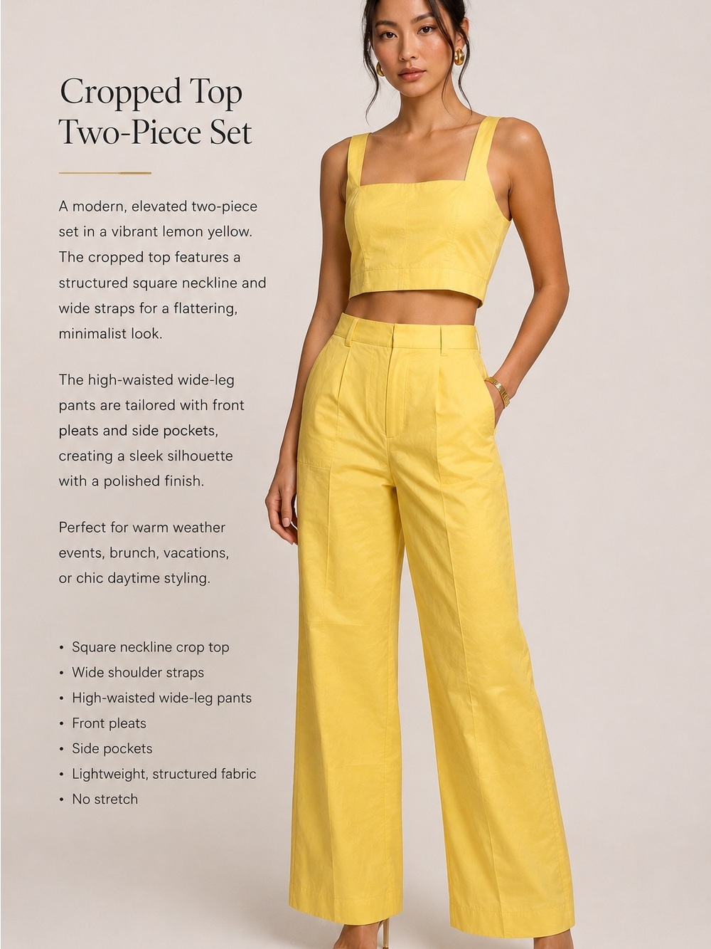 Lemon Yellow Wide-Leg Two-Piece Set